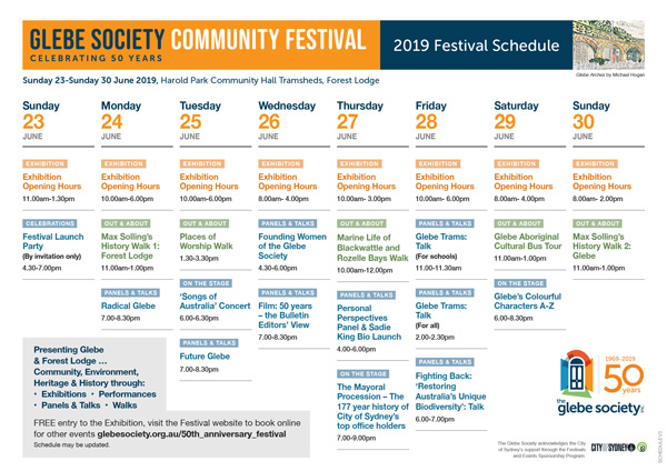 Glebe Society Community Festival 2019 Schedule